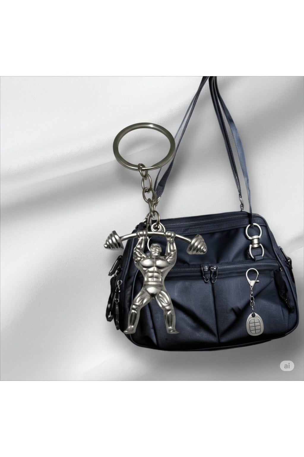 Metal Gümüş Renk Halterci Anahtarlık – Sporcu ve Fitness Severler İçin Hediyelik