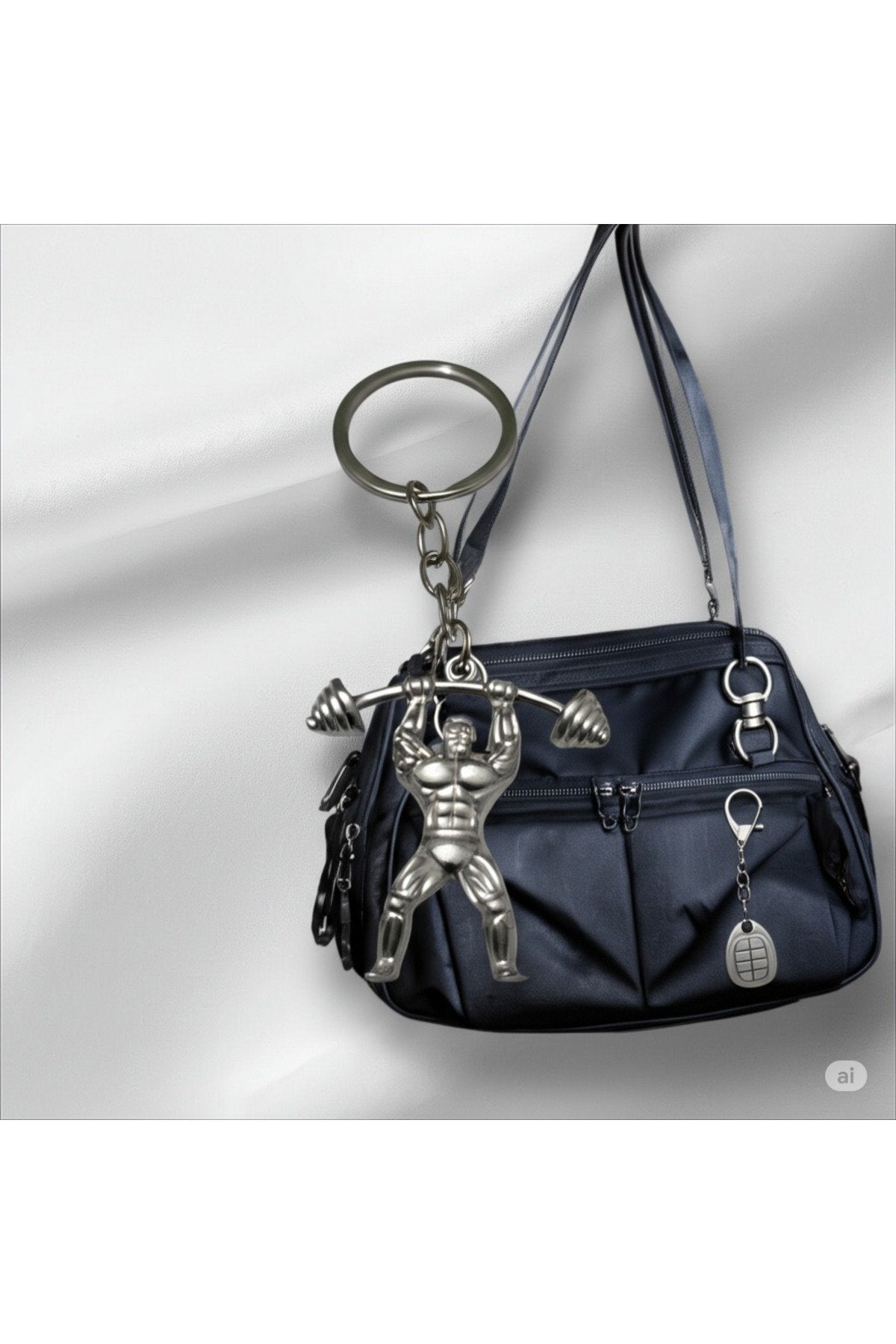 Metal Gümüş Renk Halterci Anahtarlık – Sporcu ve Fitness Severler İçin Hediyelik