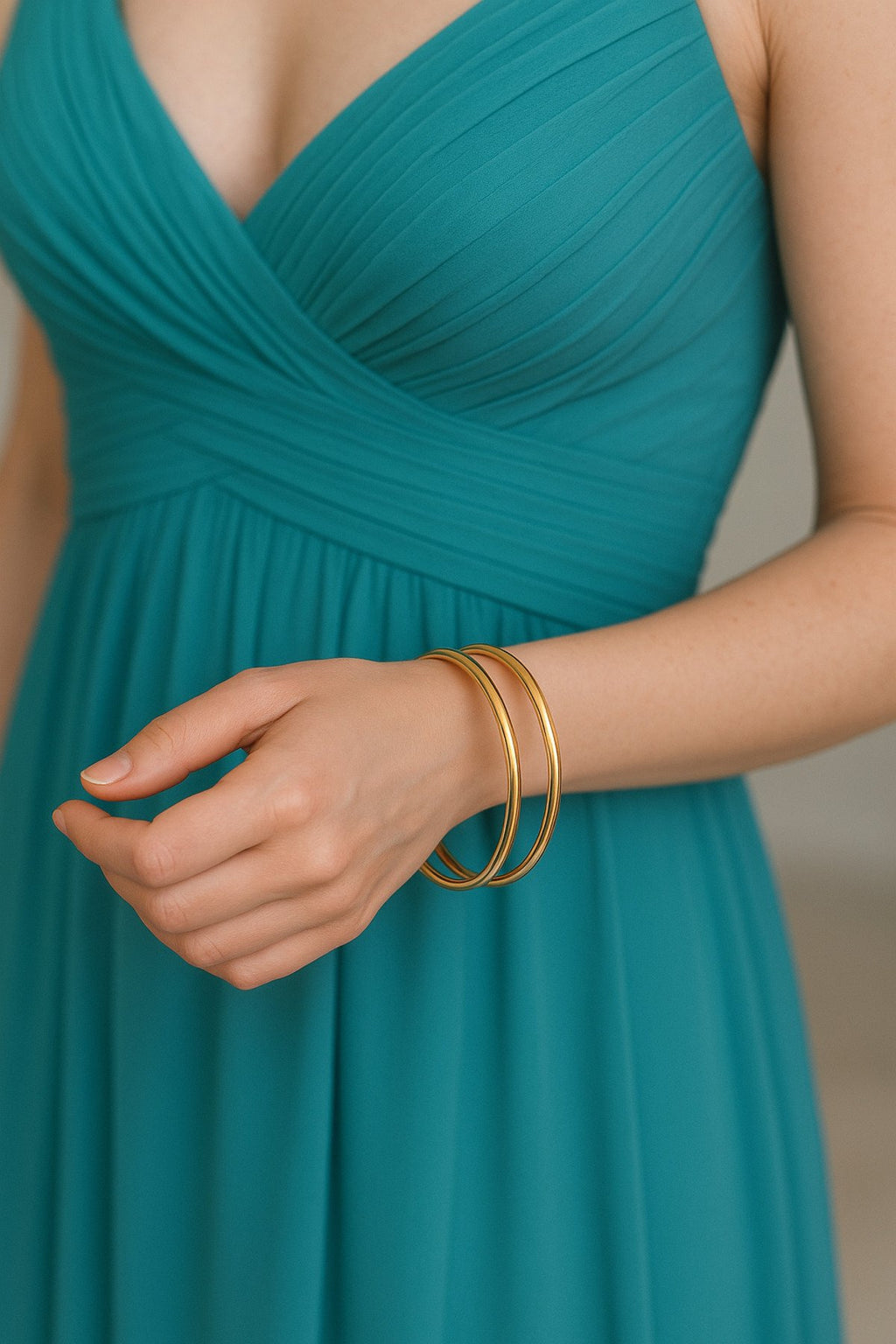 Xuping Kararmaz İkili Bilezik – 14 Ayar Altın Kaplama, 6.2 CM Modern Stil