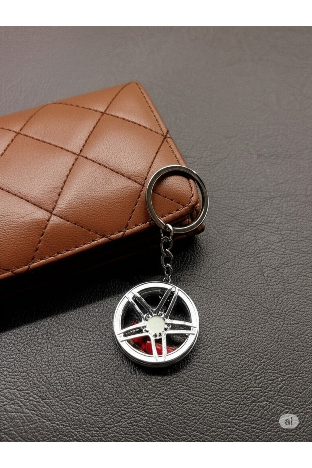 Metal Jant Döner Disk Lüks Anahtarlık – Tekerlek Görünümlü, Dönme Özellikli Araba Aksesuarı