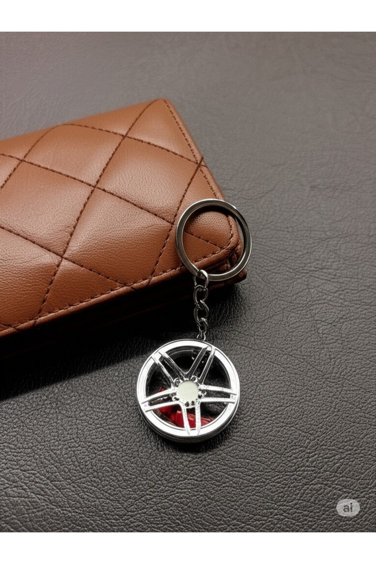Metal Jant Döner Disk Lüks Anahtarlık – Tekerlek Görünümlü, Dönme Özellikli Araba Aksesuarı