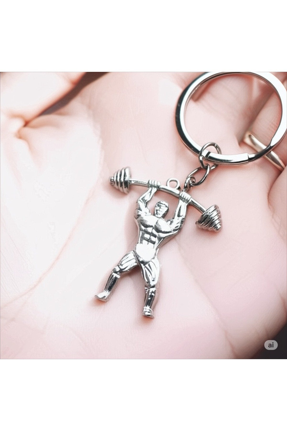 Metal Gümüş Renk Halterci Anahtarlık – Sporcu ve Fitness Severler İçin Hediyelik