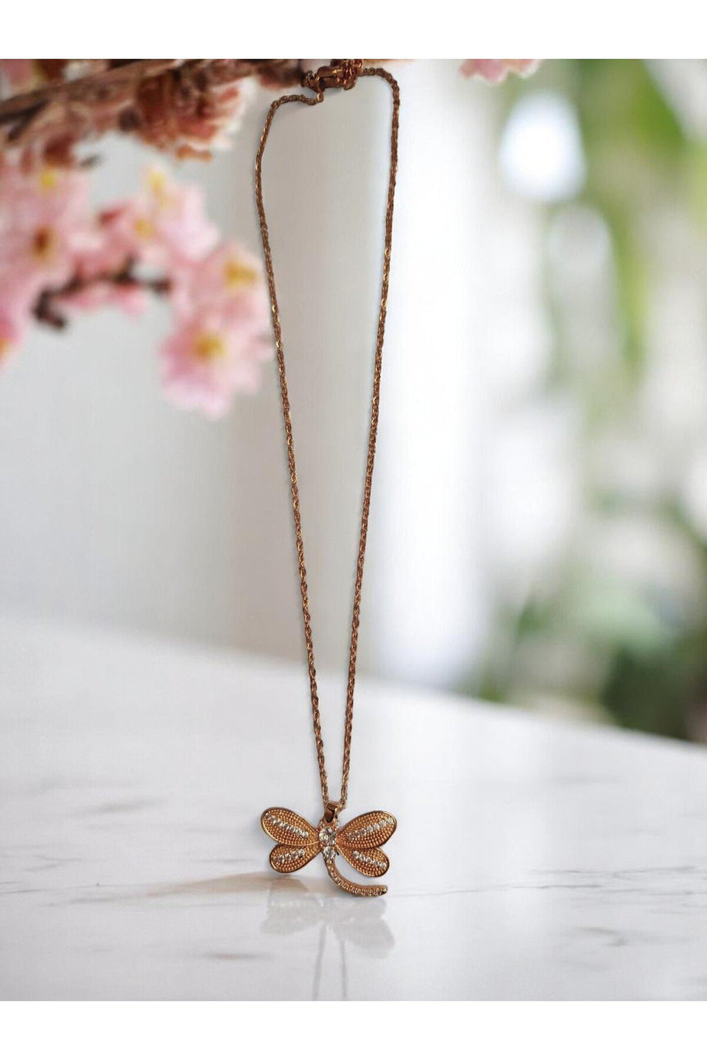 Altın Kaplama Kararmaz Çelik Yusufcuk Kolye – BeyazTaşlı Model