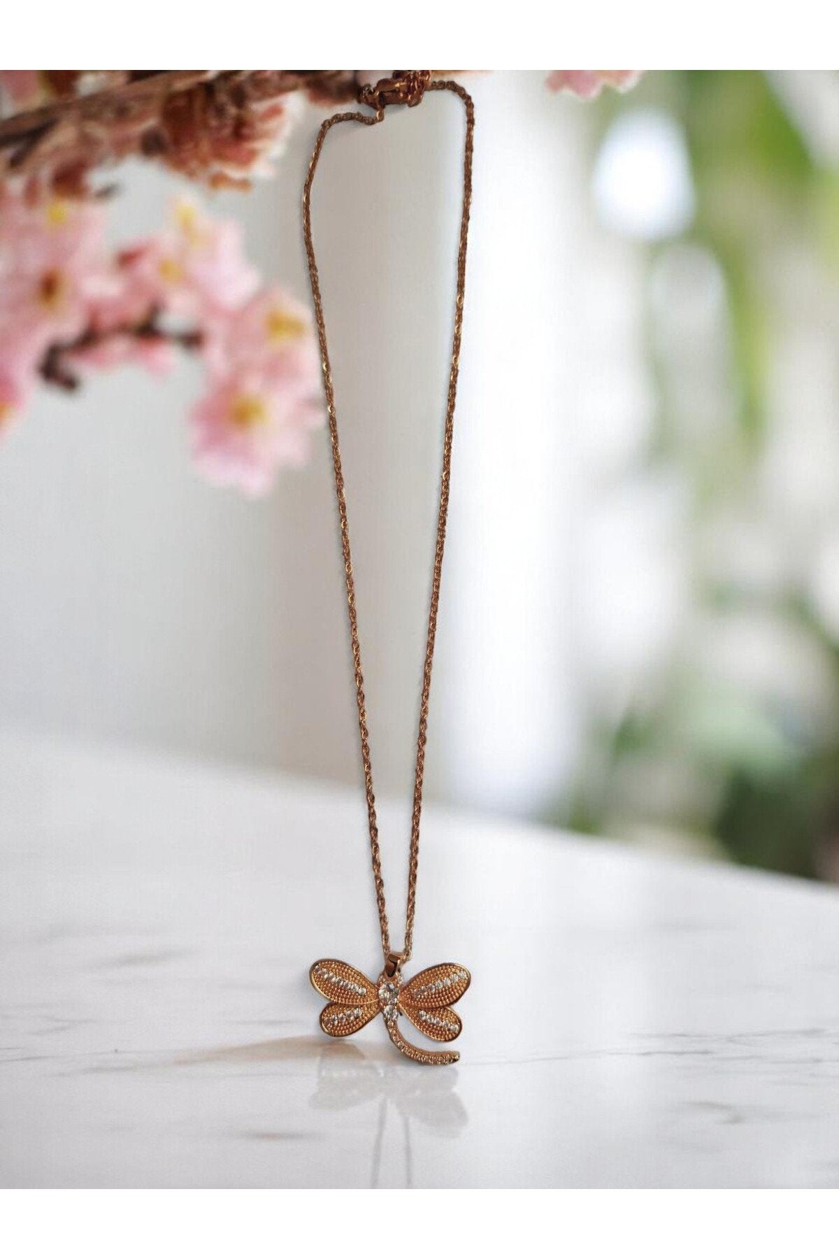 Altın Kaplama Kararmaz Çelik Yusufcuk Kolye – BeyazTaşlı Model