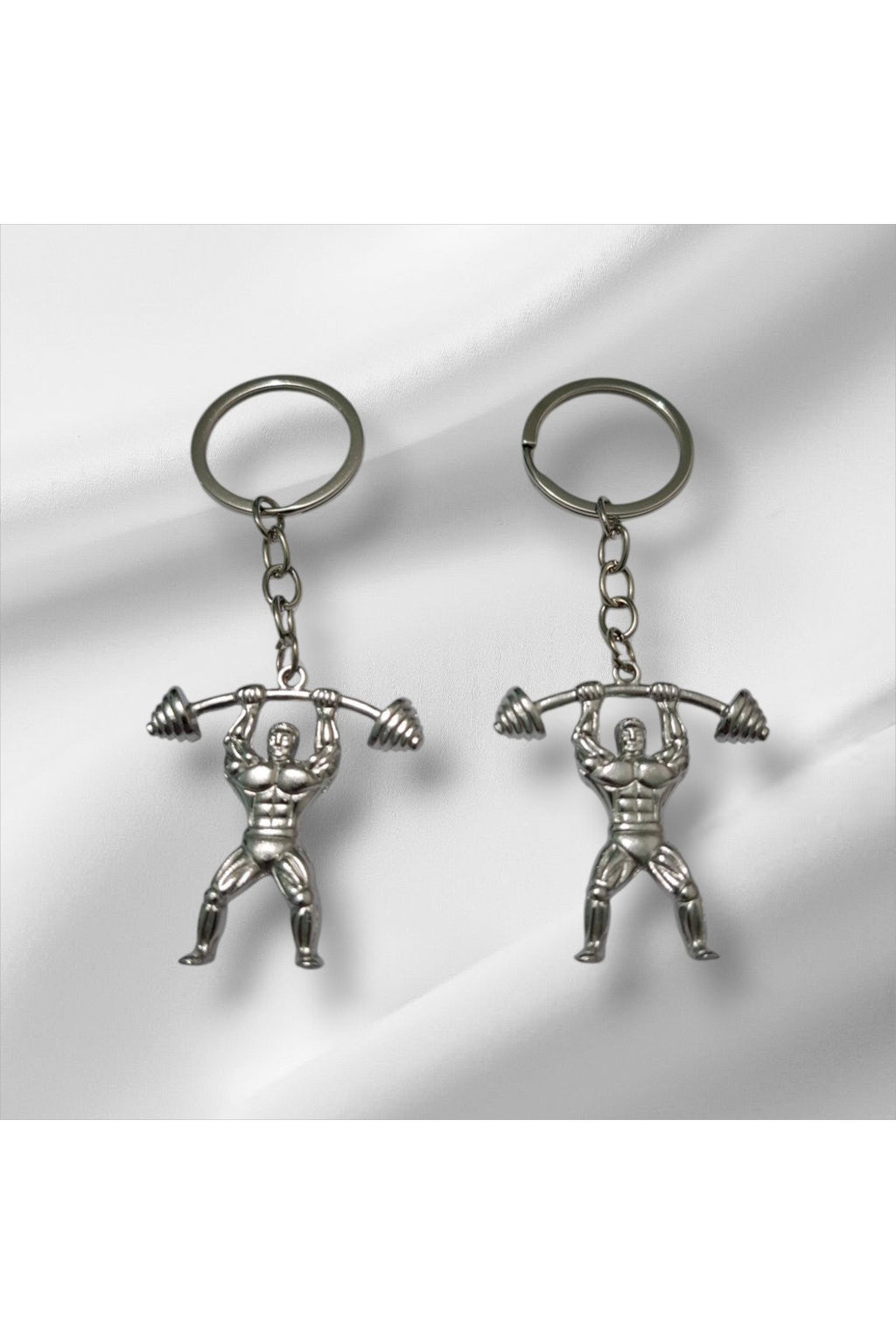 Metal Gümüş Renk Halterci Anahtarlık – Sporcu ve Fitness Severler İçin Hediyelik