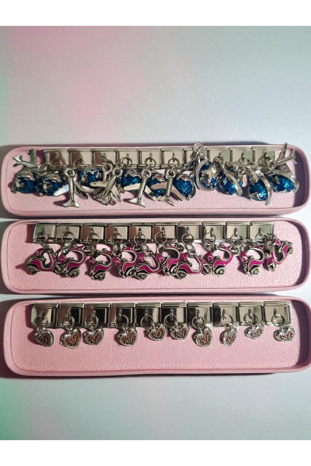 Paslanmaz Çelik İtalyan Charm Bileklik – Zarif, Dayanıklı , 3 Adet Rastgele Charm