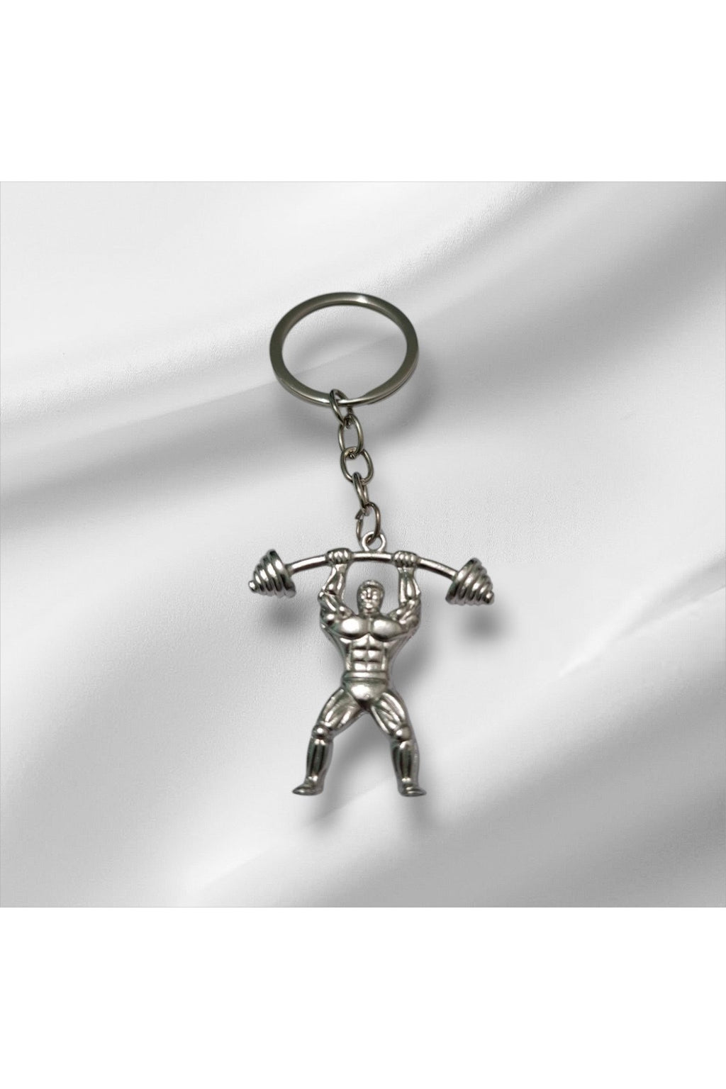 Metal Gümüş Renk Halterci Anahtarlık – Sporcu ve Fitness Severler İçin Hediyelik