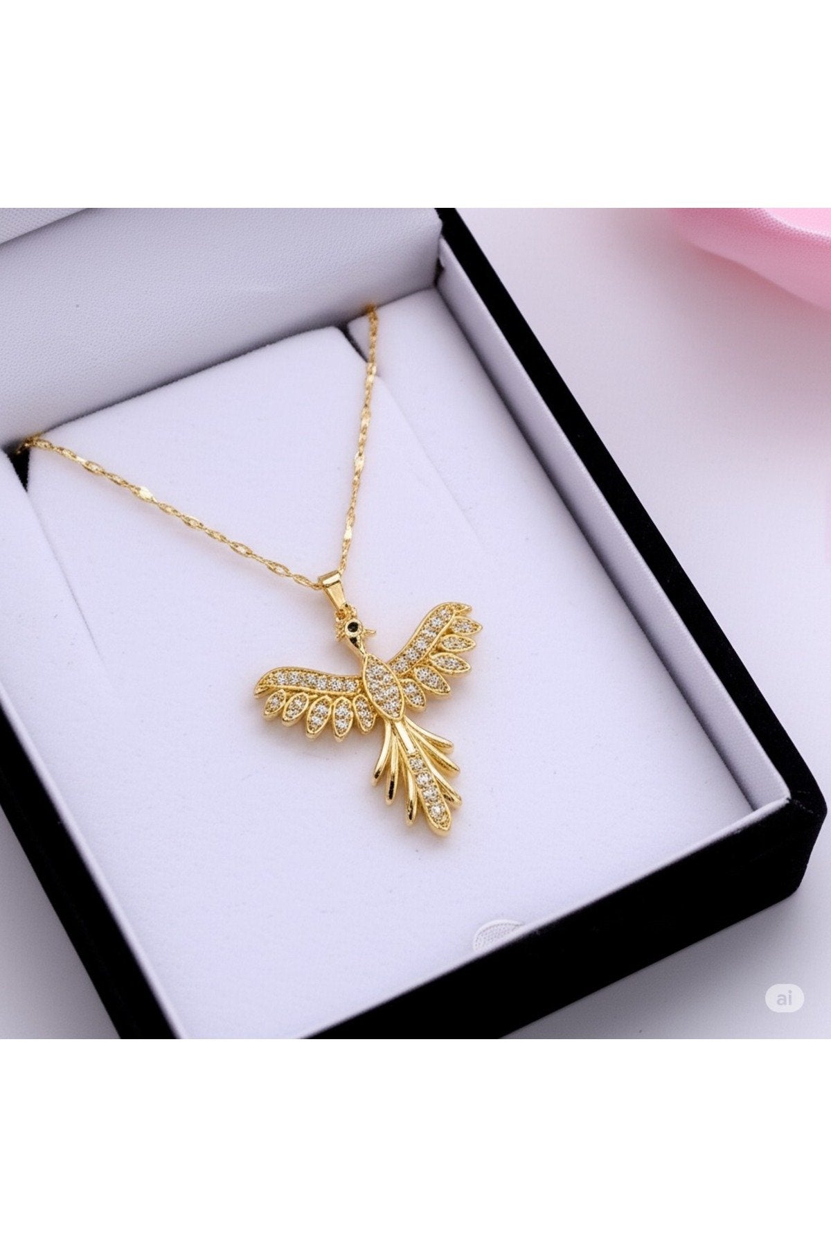 Altın Kaplama Kararmaz Çelik Anka Kuşu Kolye – Gücün, Işıltının ve Sonsuzluğun Simgesi