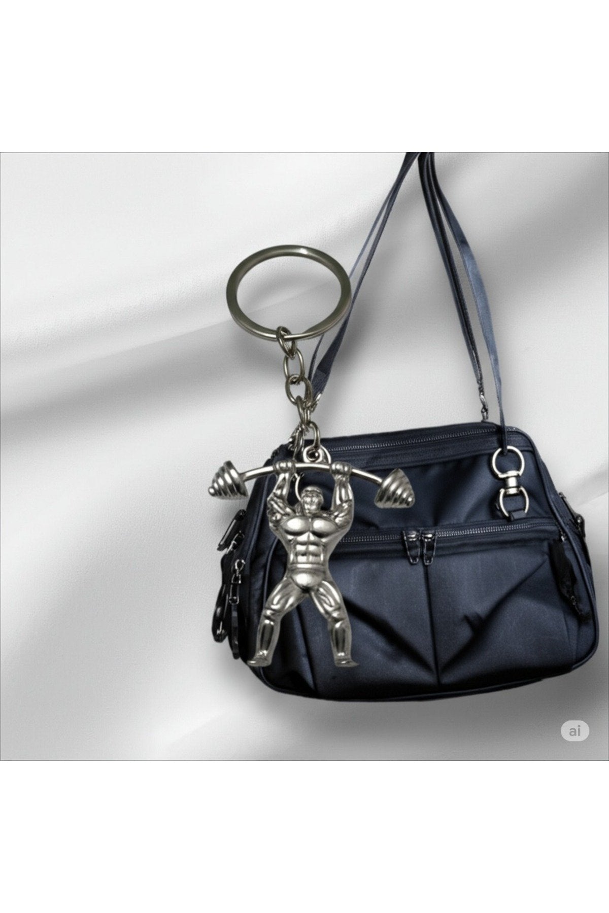 Metal Gümüş Renk Halterci Anahtarlık – Sporcu ve Fitness Severler İçin Hediyelik