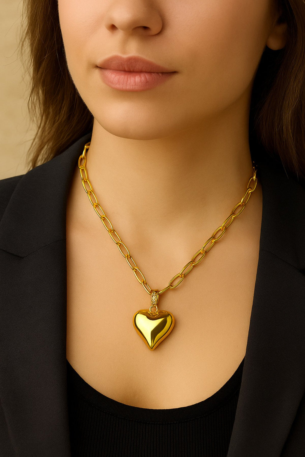 Altın Kaplama Kararmaz Çelik Kalpli Kolye – Sevgiliye & Anneye Özel Hediye