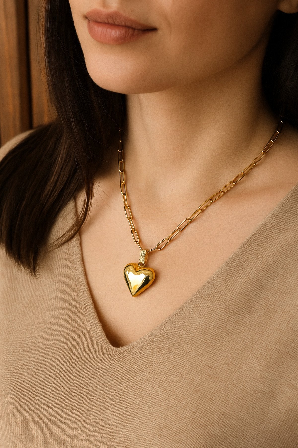 Altın Kaplama Kararmaz Çelik Kalpli Kolye – Sevgiliye & Anneye Özel Hediye