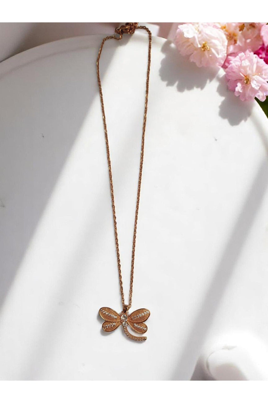 Altın Kaplama Kararmaz Çelik Yusufcuk Kolye – BeyazTaşlı Model