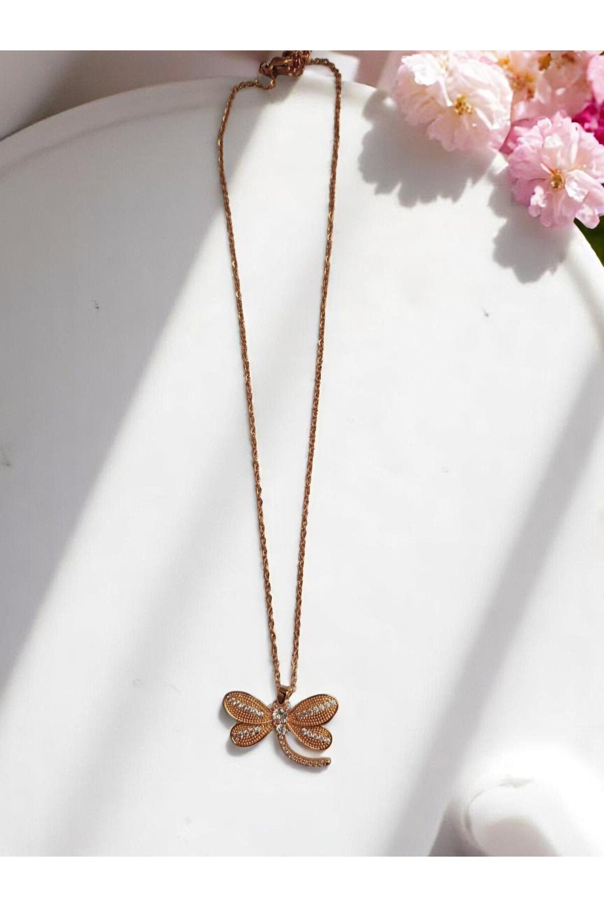 Altın Kaplama Kararmaz Çelik Yusufcuk Kolye – BeyazTaşlı Model