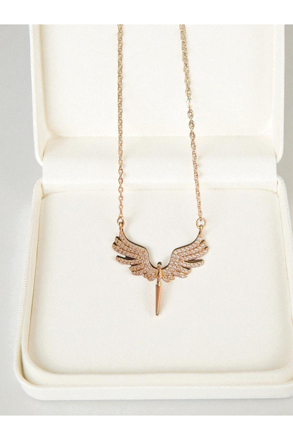 Parlak Zirkon Taşlı Altın Kaplama Anka Kuşu Çelik Kolye – Zarif ve Anlamlı Tasarım