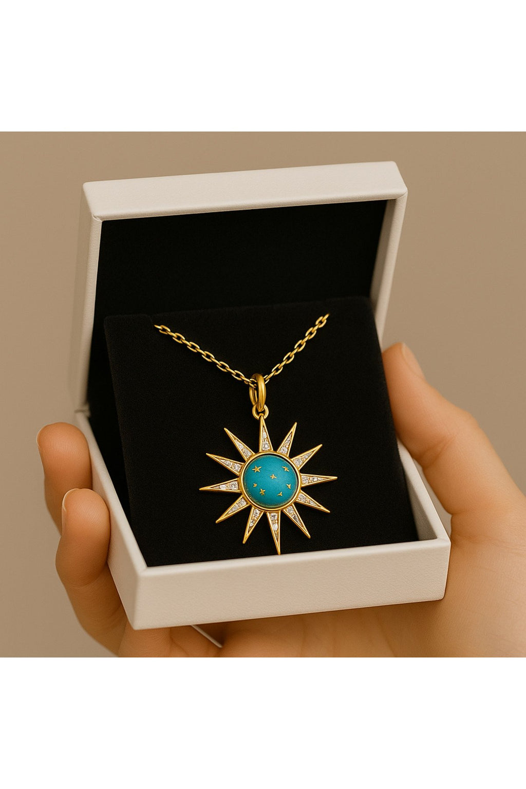 Altın Kaplama Zirkon Taşlı Çelik Güneş Kolye – Işıltının Kaynağı