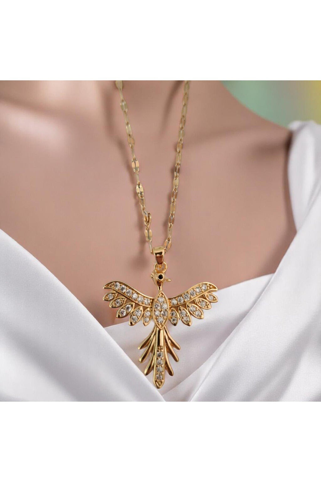 Altın Kaplama Kararmaz Çelik Anka Kuşu Kolye – Gücün, Işıltının ve Sonsuzluğun Simgesi