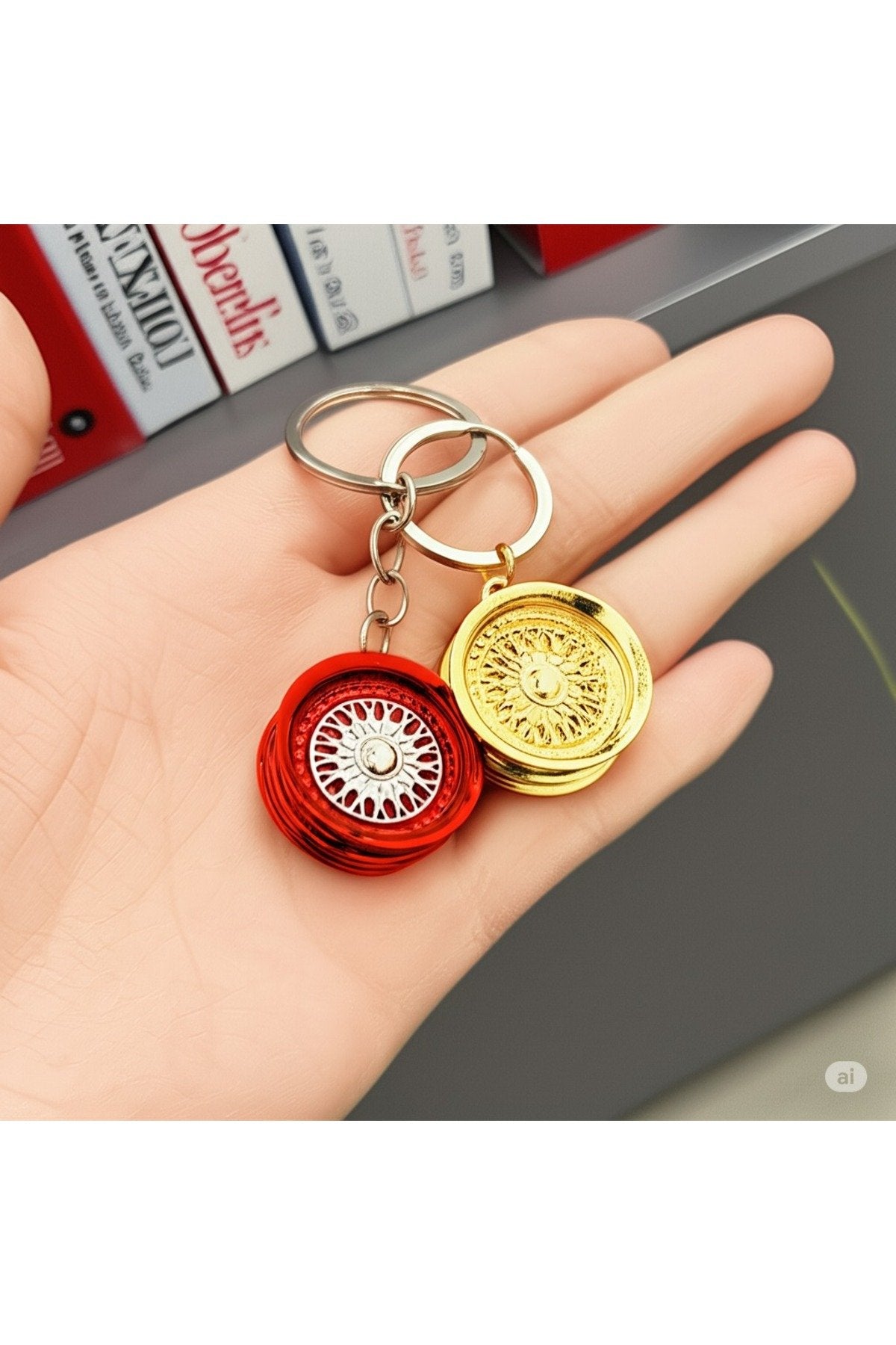 Metal Jant Renkli Anahtarlık – Tekerlek Görünümlü Lüks Araba Aksesuarı